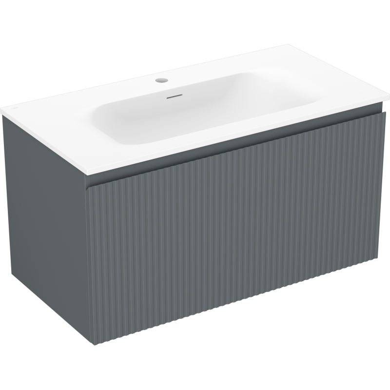 Mexen Rivel bathroom cabinet 90 cm with sink Vela, 1 drawer, fluted, graphite matte/white matte - 91A20-09047-1-BF66-W23M01