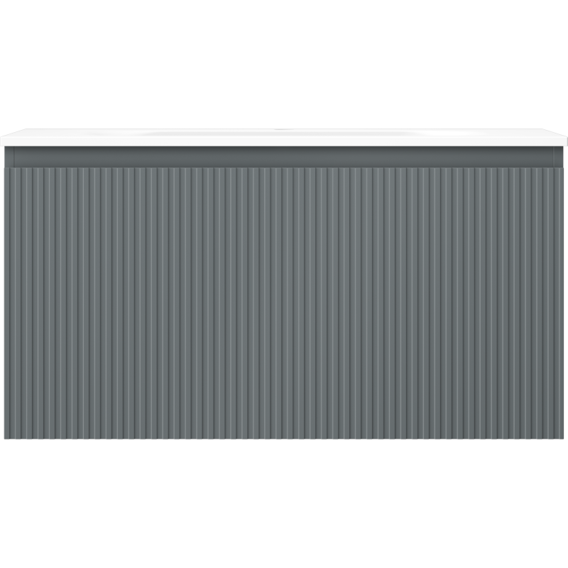 Mexen Rivel bathroom cabinet 90 cm with sink Vela, 1 drawer, fluted, graphite matte/white matte - 91A20-09047-1-BF66-W23M01