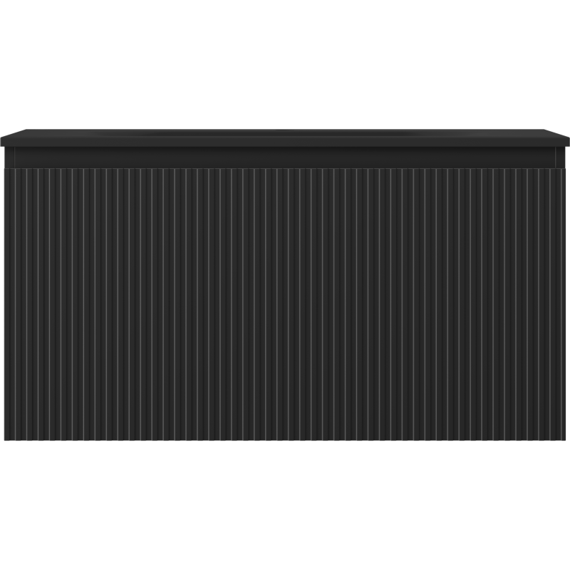 Mexen Rivel bathroom cabinet 90 cm with Vela washbasin, 1 drawer, fluted, black matte - 91A20-09047-1-BF71-W23M71