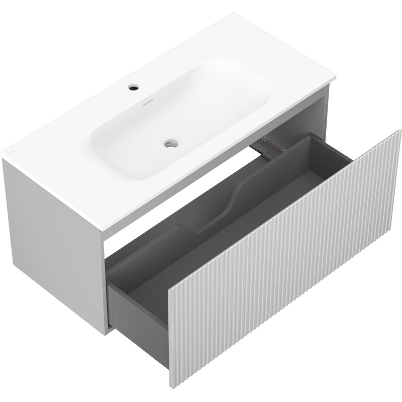 Mexen Rivel 100 cm bathroom cabinet with Vela sink, 1 drawer, grooved, gray matte/white matte - 91A20-10047-1-BF62-W23M01