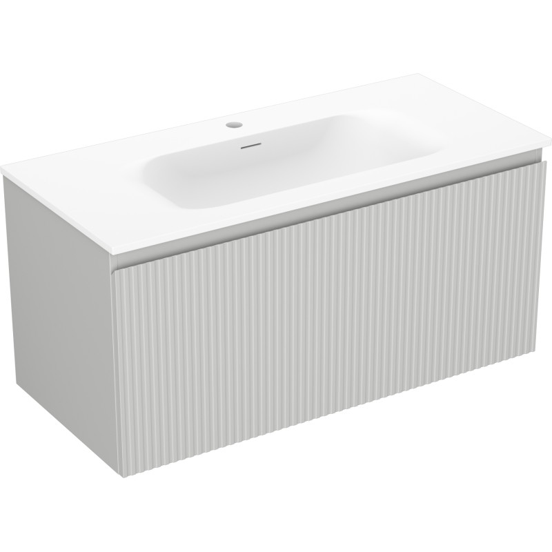 Mexen Rivel 100 cm bathroom cabinet with Vela sink, 1 drawer, grooved, gray matte/white matte - 91A20-10047-1-BF62-W23M01