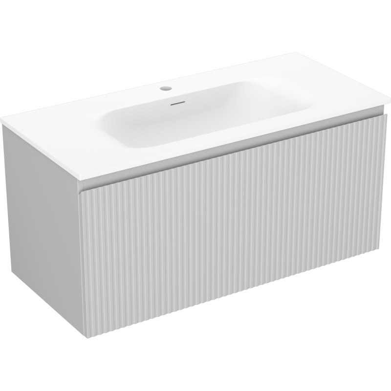 Mexen Rivel bathroom cabinet 100 cm with Vela sink, 1 drawer, grooved, gray matte/white matte - 91A20-10047-1-BF62-W23M01