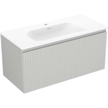 Mexen Rivel 100 cm bathroom cabinet with Vela sink, 1 drawer, grooved, gray matte/white matte - 91A20-10047-1-BF62-W23M01