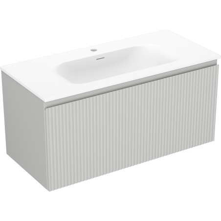 Mexen Rivel bathroom cabinet 100 cm with Vela sink, 1 drawer, grooved, gray matte/white matte - 91A20-10047-1-BF62-W23M01