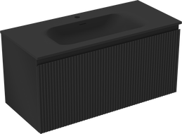 Mexen Rivel bathroom cabinet 100 cm with Vela washbasin, 1 drawer, fluted, black matte - 91A20-10047-1-BF71-W23M71