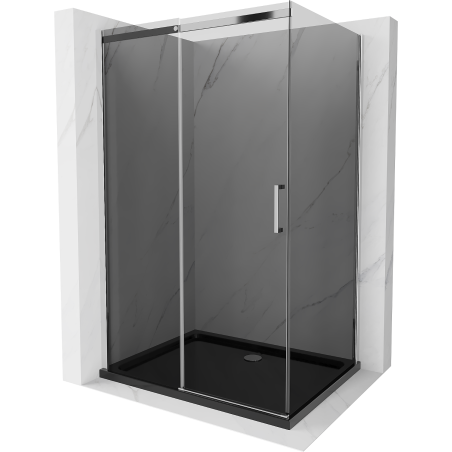 Mexen Omega sliding shower cabin 100 x 80 cm, graphite, chrome + Flat black shower tray - 825-100-080-01-40-4070