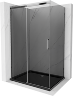 Mexen Omega sliding shower enclosure 100 x 80 cm, graphite, chrome + Flat shower tray, black - 825-100-080-01-40-4070