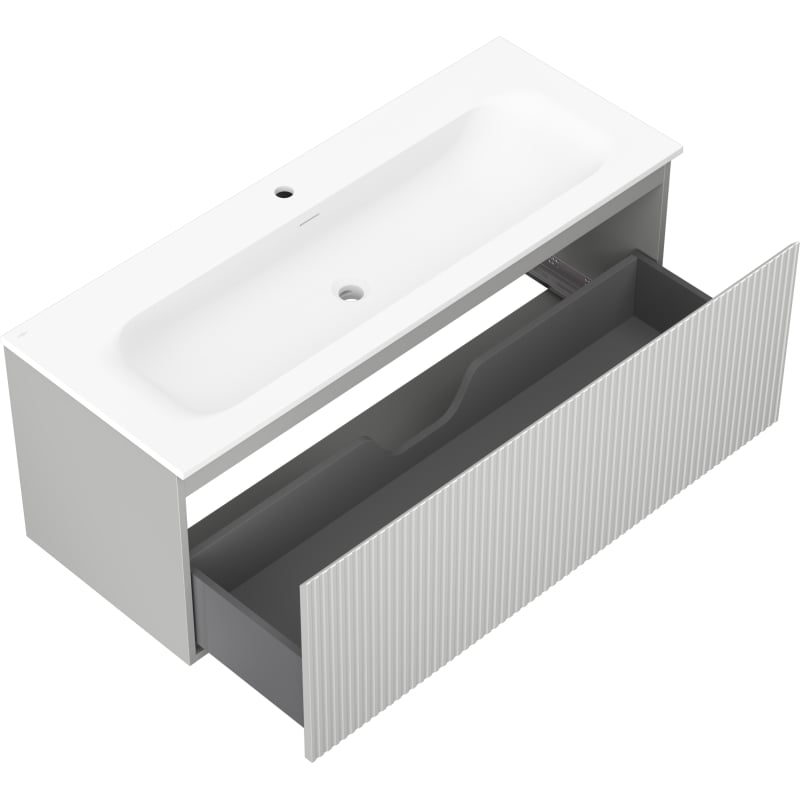 Mexen Rivel bathroom cabinet 120 cm with Vela washbasin, 1 drawer, fluted, gray matte/white matte - 91A20-12047-1-BF62-W23M01