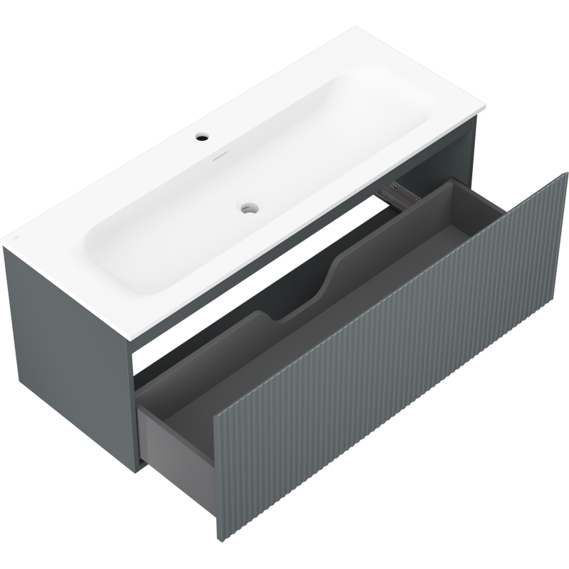 Mexen Rivel bathroom cabinet 120 cm with sink Vela, 1 drawer, fluted, matte graphite/white matte - 91A20-12047-1-BF66-W23M0