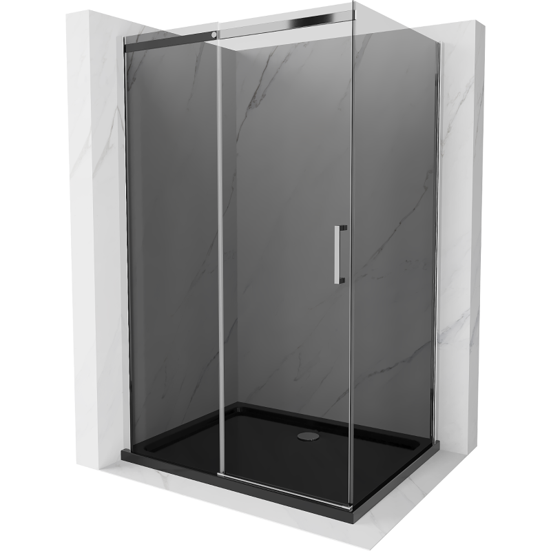 Mexen Omega sliding shower enclosure 120 x 80 cm, graphite, chrome + Flat tray, black - 825-120-080-01-40-4070