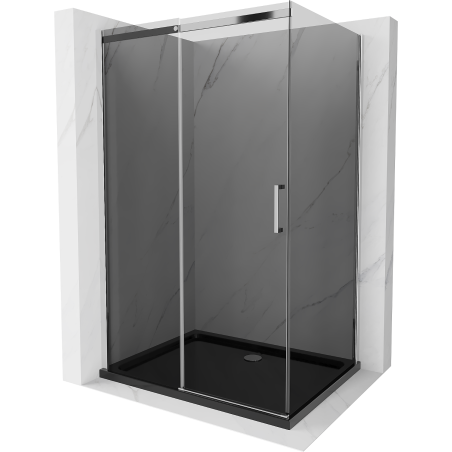 Mexen Omega extendable shower cubicle 120 x 80 cm, Graphite, Chrome + shower tray Flat, Black - 825-120-080-01-40-4070