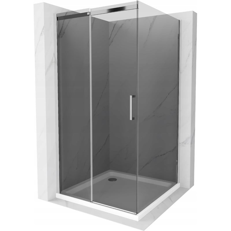 Mexen Omega sliding shower cabin 100 x 100 cm, graphite, chrome + Flat shower tray, white - 825-100-100-01-40-4010