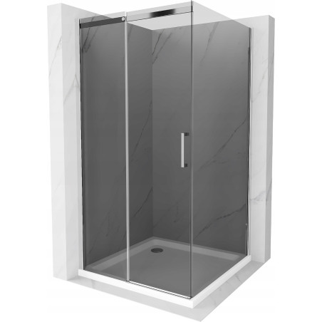 Mexen Omega sliding shower cabin 100 x 100 cm, graphite, chrome + Flat shower tray, white - 825-100-100-01-40-4010