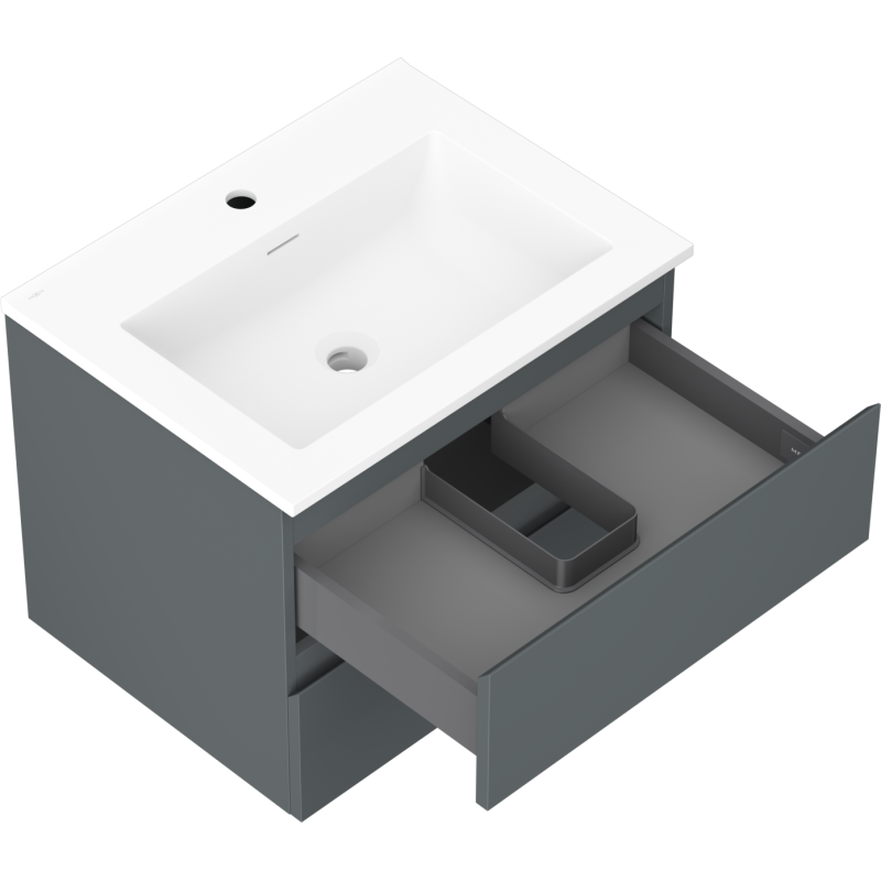 Mexen Orio bathroom cabinet 60 cm with Otis washbasin, 2 drawers, graphite matte/white matte - 91A10-06047-2-BFF66-W18M01