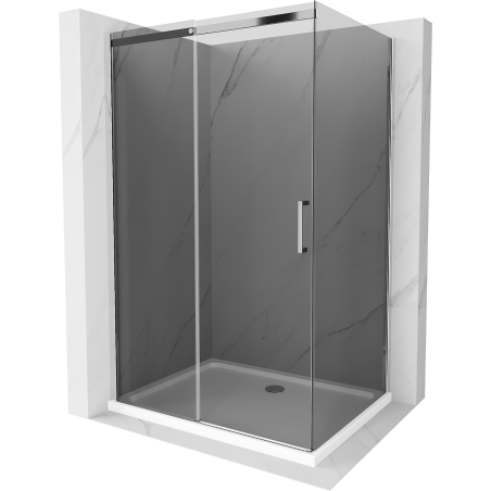 Mexen Omega sliding shower cabin 120 x 100 cm, graphite, chrome + Flat shower tray, white - 825-120-100-01-40-4010