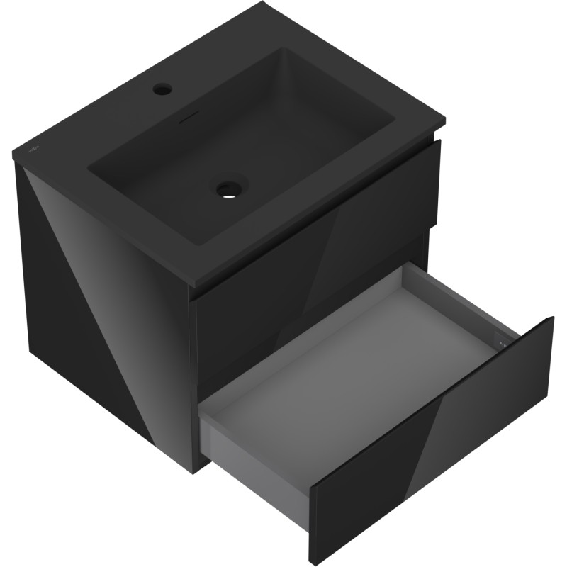 Mexen Orio 60 cm Bathroom Cabinet with Sink Otis, 2 Drawers, Black Gloss/Black Matte - 91A10-06047-2-BFF70-W18M71