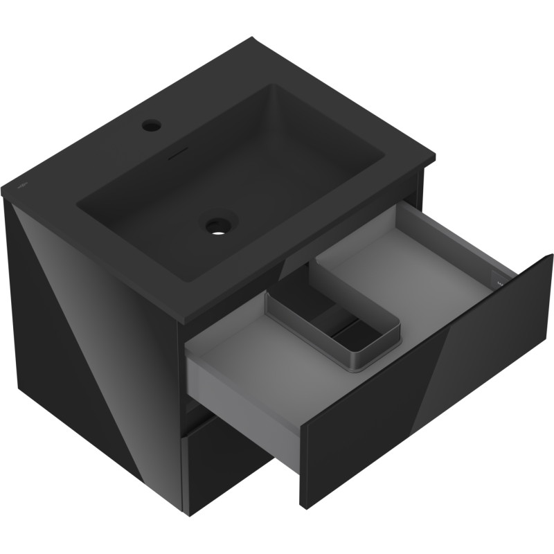 Mexen Orio 60 cm Bathroom Cabinet with Sink Otis, 2 Drawers, Black Gloss/Black Matte - 91A10-06047-2-BFF70-W18M71