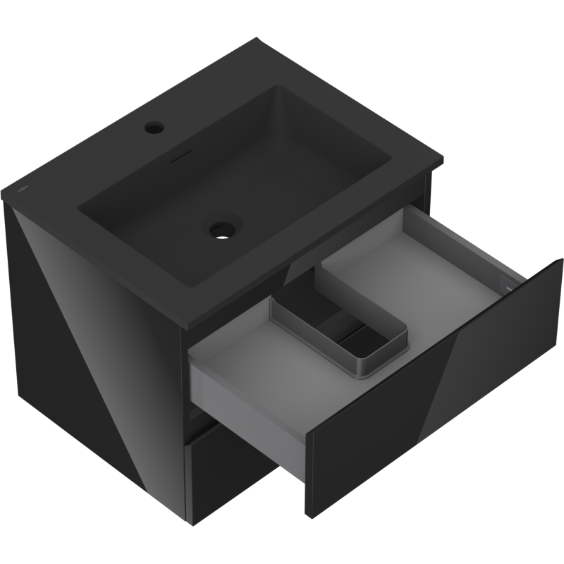 Mexen Orio bathroom cabinet 60 cm with Otis washbasin, 2 drawers, black gloss/matt black - 91A10-06047-2-BFF70-W18M71