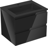 Mexen Orio bathroom cabinet 60 cm with Otis washbasin, 2 drawers, black gloss/matt black - 91A10-06047-2-BFF70-W18M71