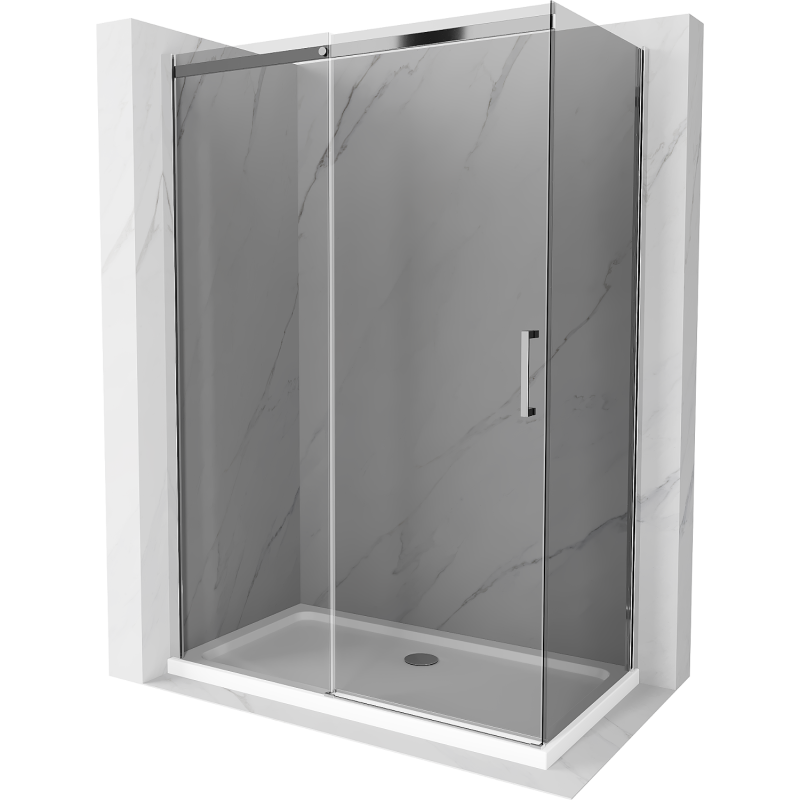 Mexen Omega extendable shower cubicle 130 x 70 cm, Graphite, Chrome + shower tray Flat, bialy - 825-130-070-01-40-4010