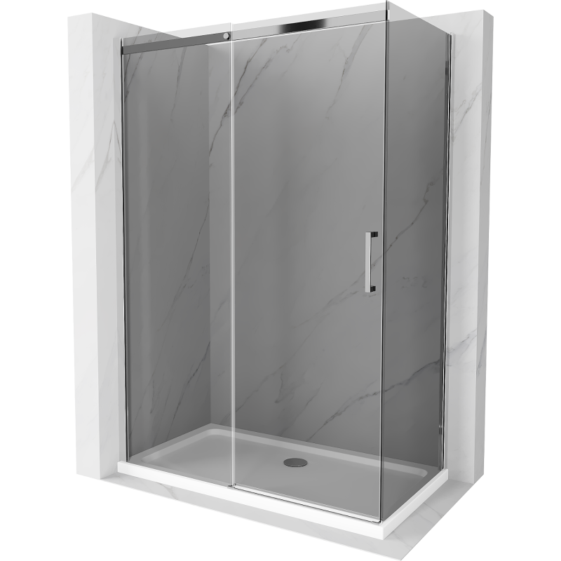 Mexen Omega sliding shower cabin 130 x 70 cm, graphite, chrome + Flat shower tray, white - 825-130-070-01-40-4010