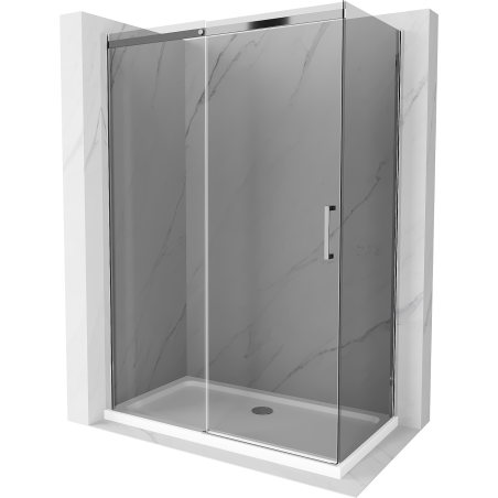 Mexen Omega extendable shower cubicle 130 x 70 cm, Graphite, Chrome + shower tray Flat, bialy - 825-130-070-01-40-4010