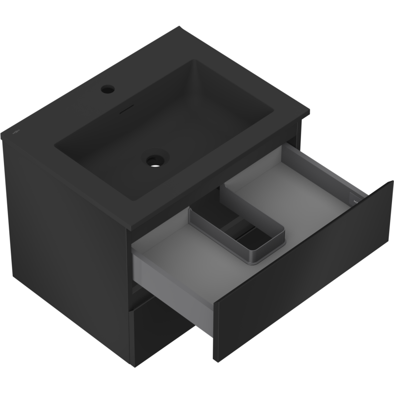 Mexen Orio bathroom cabinet 60 cm with Otis washbasin, 2 drawers, black matte - 91A10-06047-2-BFF71-W18M71