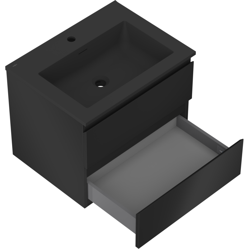 Mexen Orio bathroom cabinet 60 cm with Otis washbasin, 2 drawers, black matte - 91A10-06047-2-BFF71-W18M71