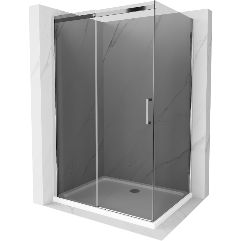 Mexen Omega sliding shower cabin 130 x 80 cm, graphite, chrome + Flat shower tray, white - 825-130-080-01-40-4010