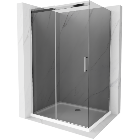 Mexen Omega extendable shower cubicle 130 x 90 cm, Graphite, Chrome + shower tray Flat, bialy - 825-130-090-01-40-4010