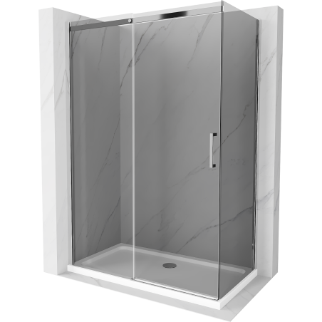 Mexen Omega extendable shower cubicle 140 x 80 cm, Graphite, Chrome + shower tray Flat, bialy - 825-140-080-01-40-4010