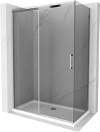 Mexen Omega extendable shower cubicle 140 x 80 cm, Graphite, Chrome + shower tray Flat, bialy - 825-140-080-01-40-4010