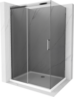 Mexen Omega extendable shower cubicle 140 x 100 cm, Graphite, Chrome + shower tray Flat, bialy - 825-140-100-01-40-4010