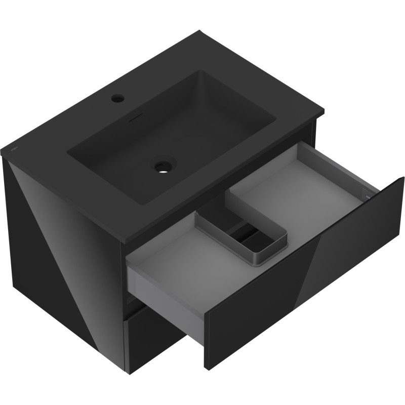 Mexen Orio 70 cm bathroom cabinet with Otis sink, 2 drawers, black gloss/black matte - 91A10-07047-2-BFF70-W18M71