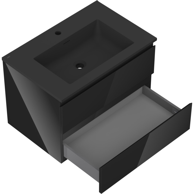 Mexen Orio 70 cm bathroom cabinet with Otis sink, 2 drawers, black gloss/black matte - 91A10-07047-2-BFF70-W18M71