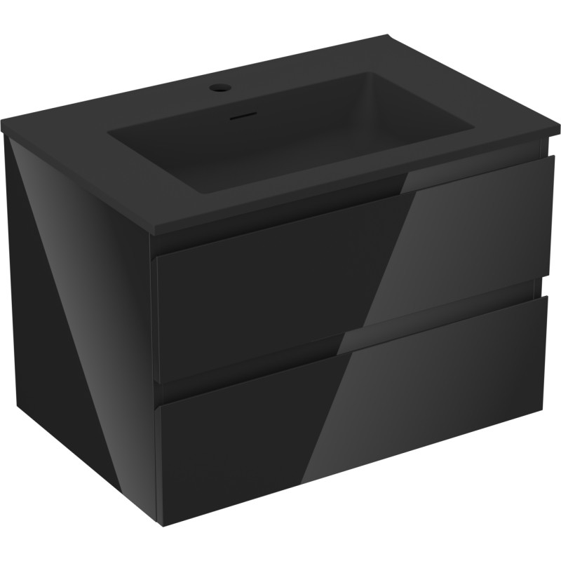 Mexen Orio 70 cm bathroom cabinet with Otis sink, 2 drawers, black gloss/black matte - 91A10-07047-2-BFF70-W18M71