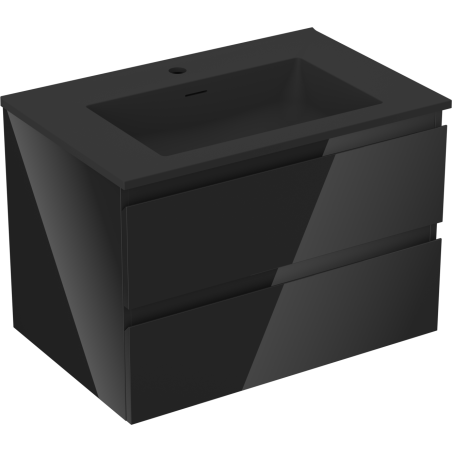 Mexen Orio 70 cm bathroom cabinet with Otis sink, 2 drawers, black gloss/black matte - 91A10-07047-2-BFF70-W18M71