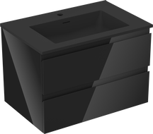 Mexen Orio 70 cm bathroom cabinet with Otis sink, 2 drawers, black gloss/black matte - 91A10-07047-2-BFF70-W18M71