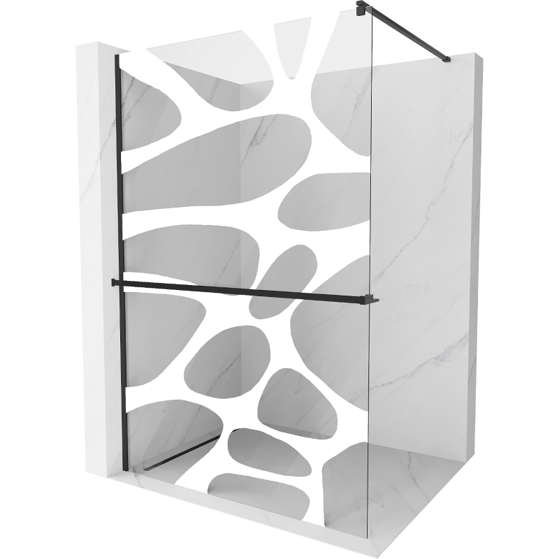 Mexen Kioto+ shower wall with shelf Walk-in 90 x 200 cm, white wave, black - 800-090-121-70-97