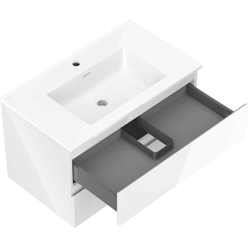 Mexen Orio 80 cm bathroom cabinet with sink Otis, 2 drawers, white gloss - 91A10-08047-2-BFF00-W18M00