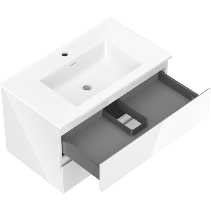 Mexen Orio Bathroom Cabinet 80 cm with Otis Sink, 2 Drawers, White Gloss - 91A10-08047-2-BFF00-W18M00
