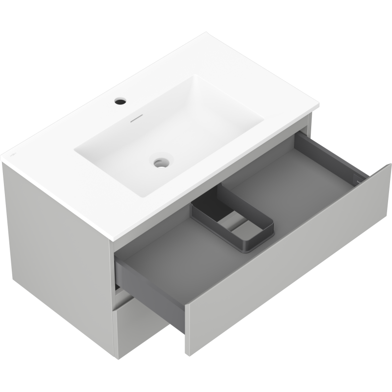 Mexen Orio bathroom cabinet 80 cm with Otis sink, 2 drawers, gray matte/white matte - 91A10-08047-2-BFF62-W18M01