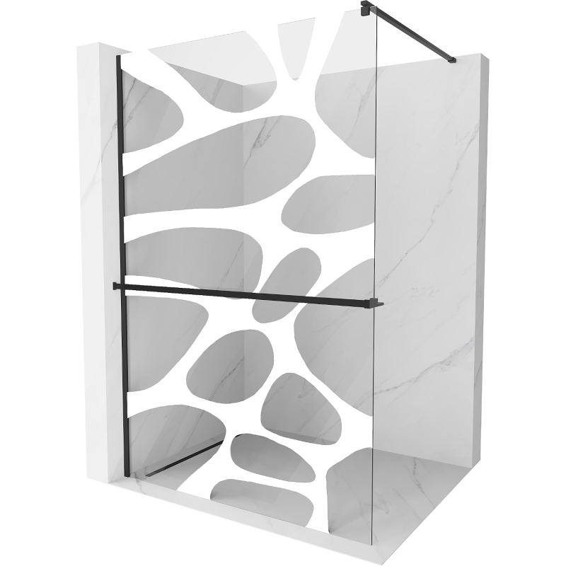 Mexen Kioto+ shower screen with a shelf and rail 110 x 200 cm, Transparent/White pattern 8 mm, Black - 800-110-121-70-97