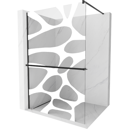 Mexen Kioto+ shower wall with shelf Walk-in 110 x 200 cm, white wave, black - 800-110-121-70-97