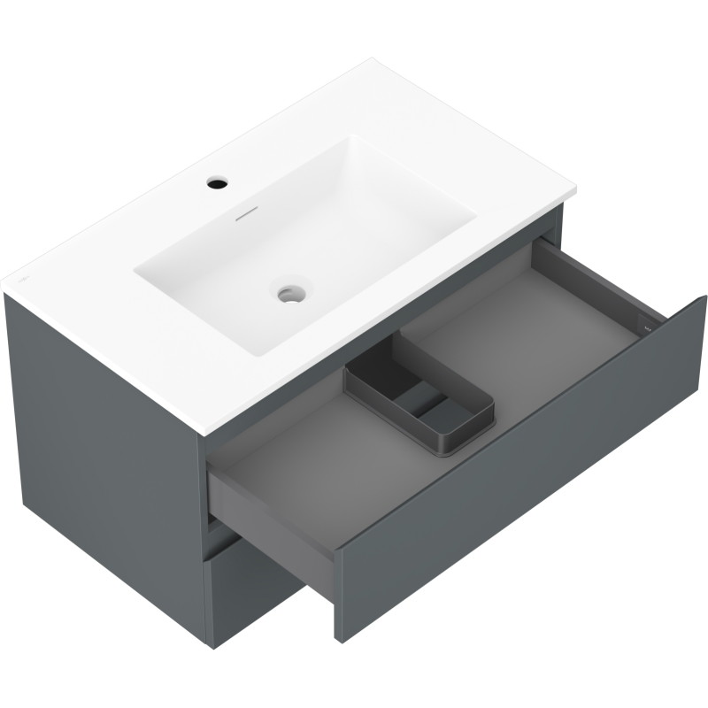 Mexen Orio bathroom cabinet 80 cm with Otis sink, 2 drawers, matte graphite/white matte - 91A10-08047-2-BFF66-W18M01