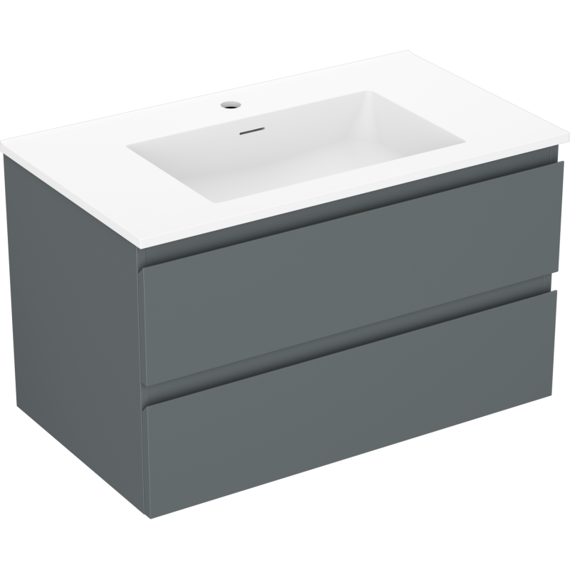 Mexen Orio 80 cm bathroom cabinet with Otis sink, 2 drawers, matte graphite/white matte - 91A10-08047-2-BFF66-W18M01