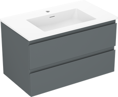 Mexen Orio 80 cm bathroom cabinet with Otis sink, 2 drawers, matte graphite/white matte - 91A10-08047-2-BFF66-W18M01