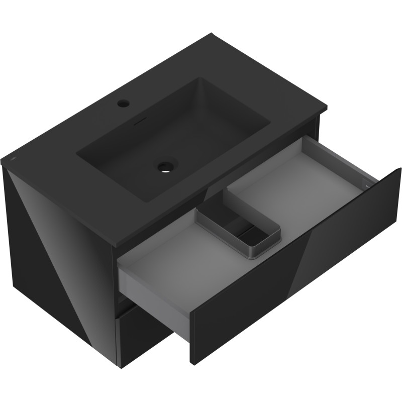 Mexen Orio bathroom cabinet 80 cm with Otis sink, 2 drawers, black gloss/matte black - 91A10-08047-2-BFF70-W18M71