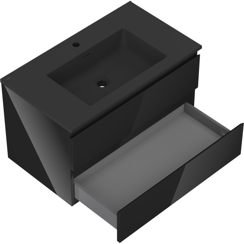 Mexen Orio bathroom cabinet 80 cm with Otis sink, 2 drawers, black gloss/matte black - 91A10-08047-2-BFF70-W18M71