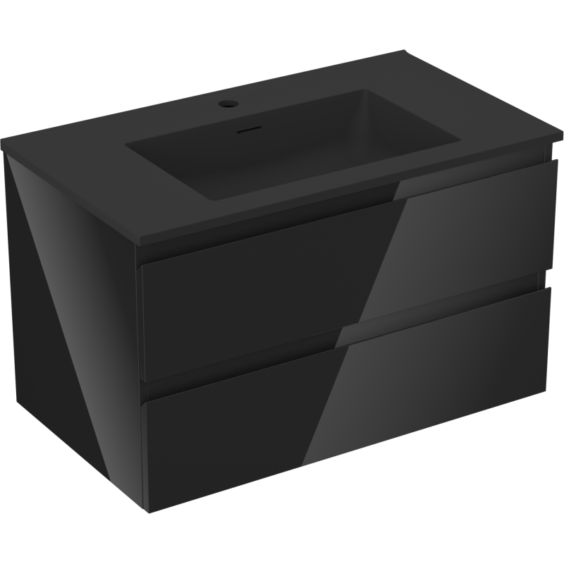Mexen Orio 80 cm bathroom cabinet with Otis sink, 2 drawers, black gloss/black matte - 91A10-08047-2-BFF70-W18M71